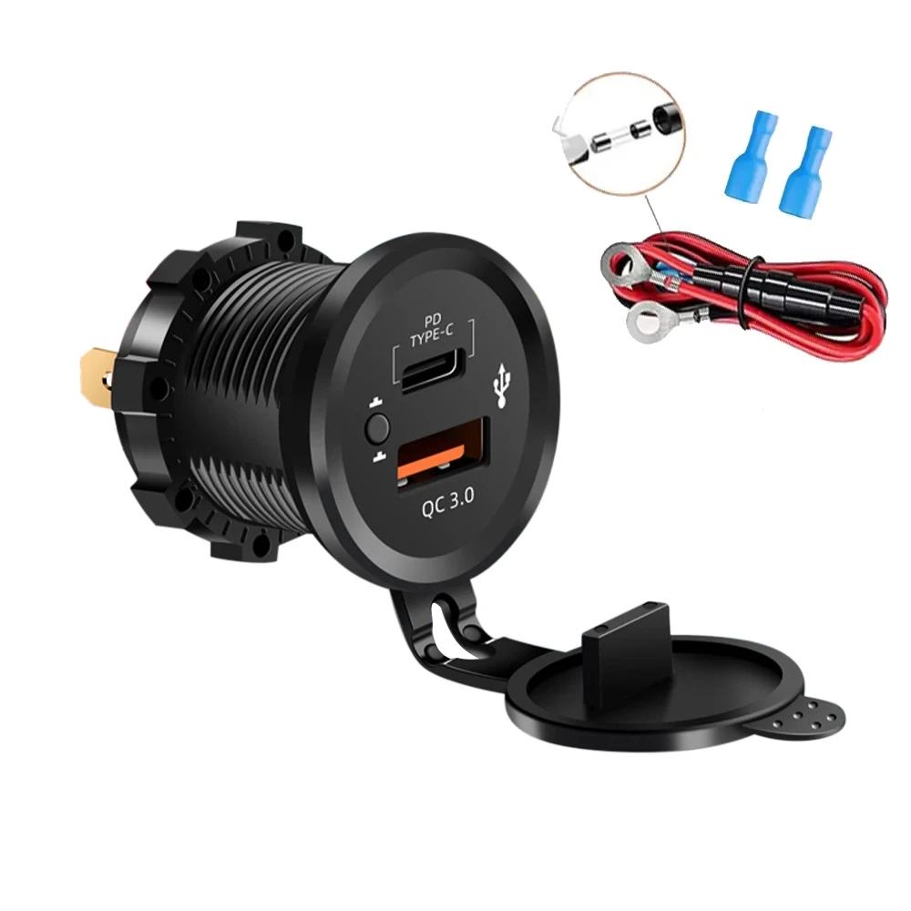 40W PD QC3.0 Auto-Ladegerät-Adapter Schnellladung 12V 24V Typ USB C Mit Ein-/Ausschalter Wasserdichtes