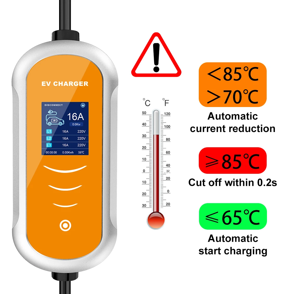 Tragbares Typ-2-EV-Ladegerät mit Terminfunktion, 11 kW, 16 A – Bild 4