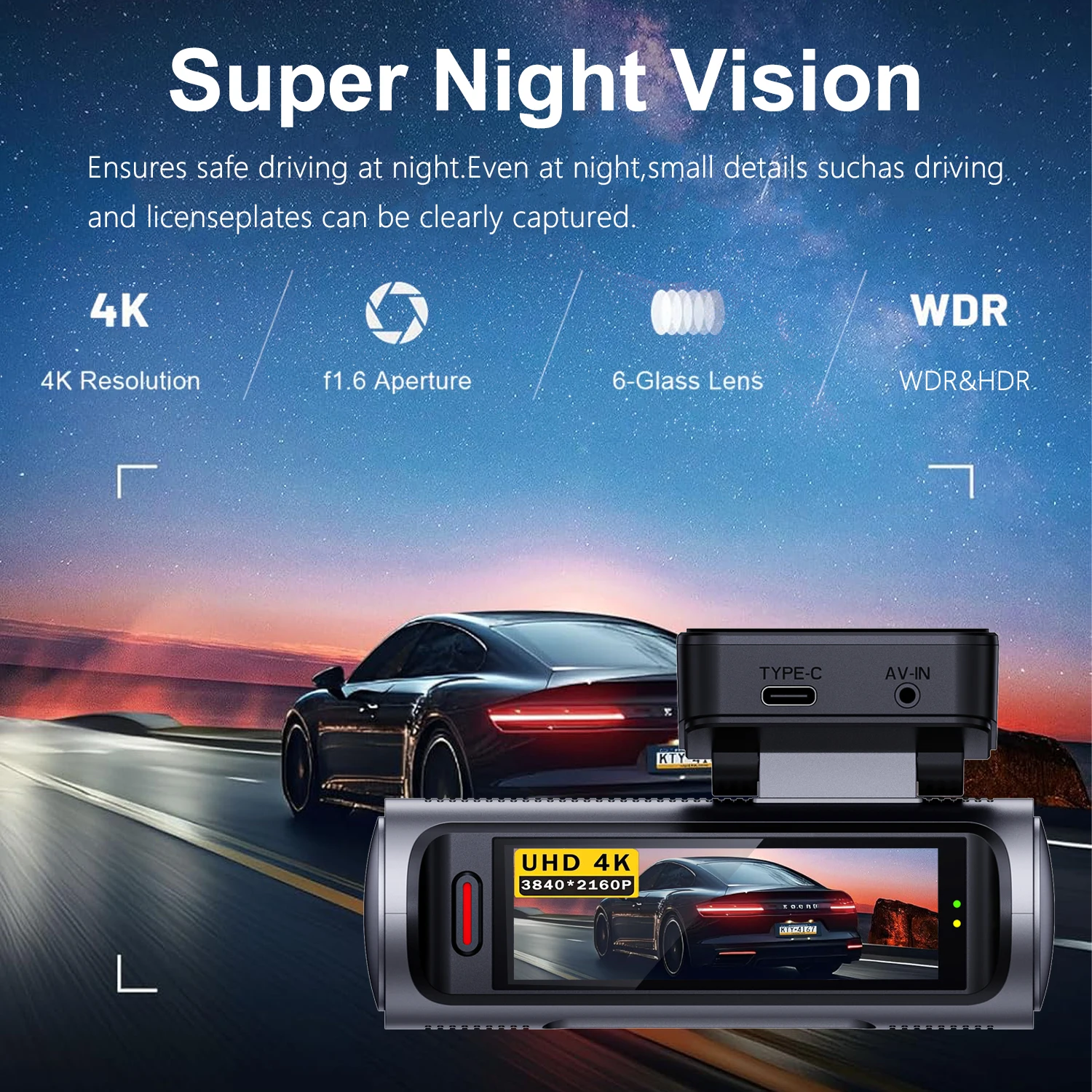 Dashcam 3840*2160P 4K + 4K Dual-Objektiv Auto-DVR-Kamera mit 5G WiFi – Bild 4