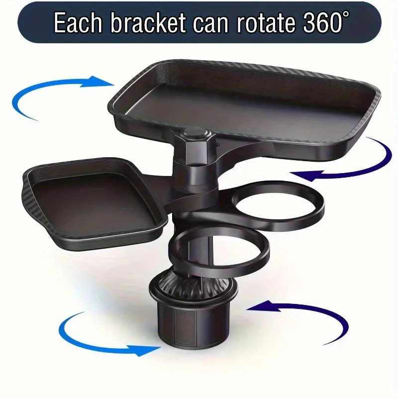 3-in-1 Detachable Car Cup Holder Tray-Expandable Food Table with 360° Rotating Design,Sturdy Base for Long
