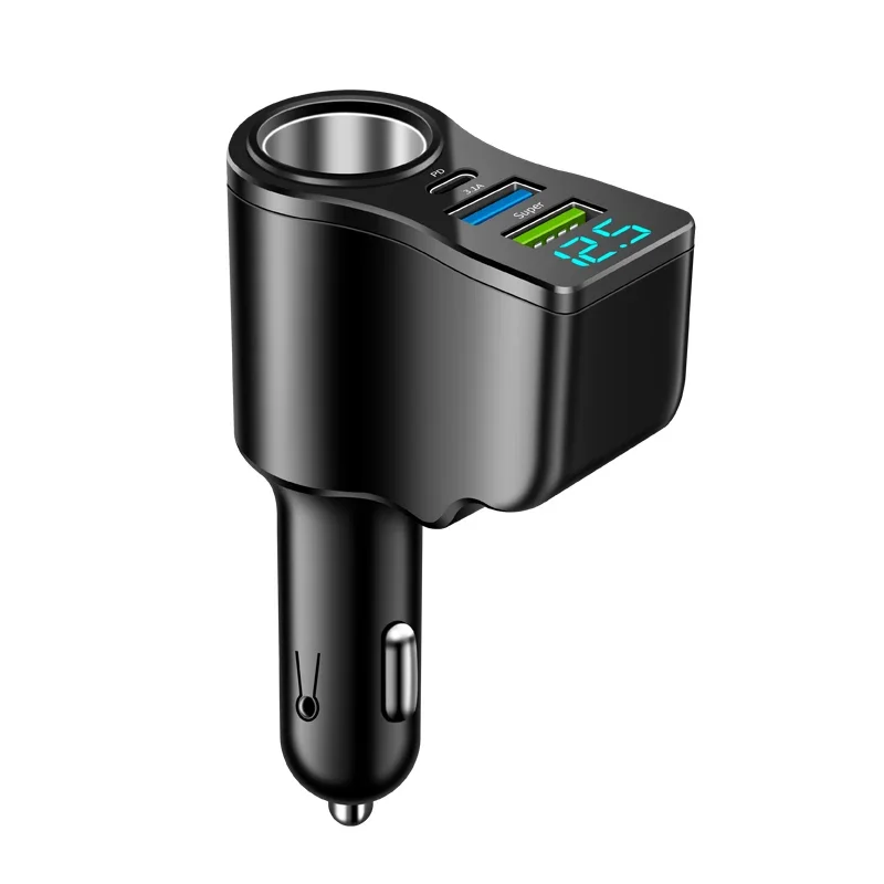 Zigarettenanzünder-Verteiler 66 W, 1 auf 3, mit 2× USB und Digitalanzeige