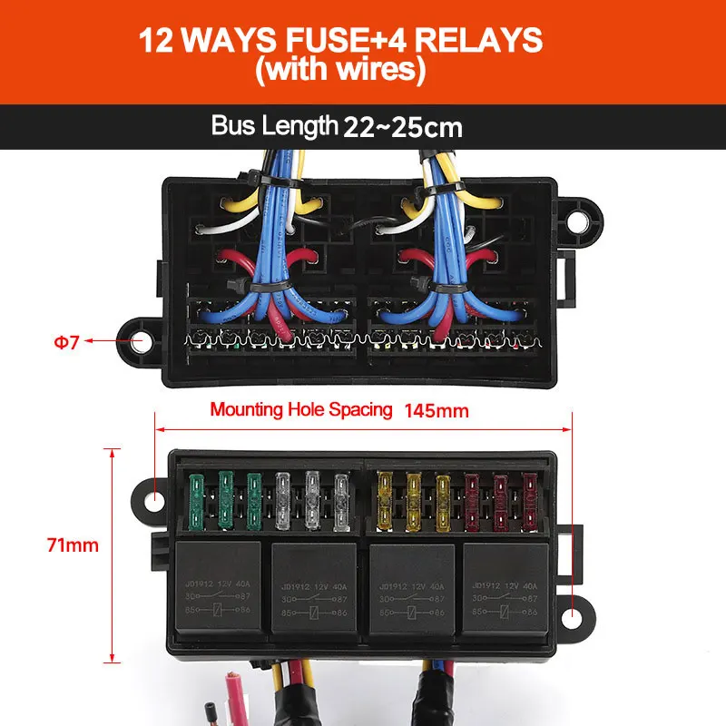 12V Vorverdrahteter Sicherungsrelaiskasten mit 4 Relais 12-Wege – Bild 3