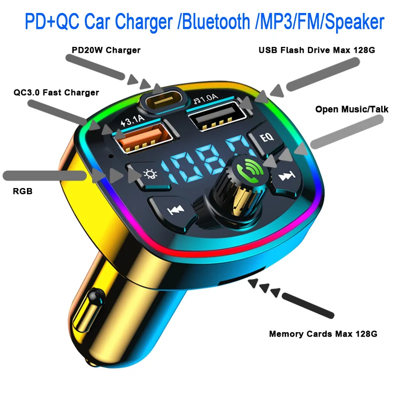 Auto-Freisprecheinrichtung Bluetooth-kompatibler 5.0 FM-Transmitter 2 – Bild 3