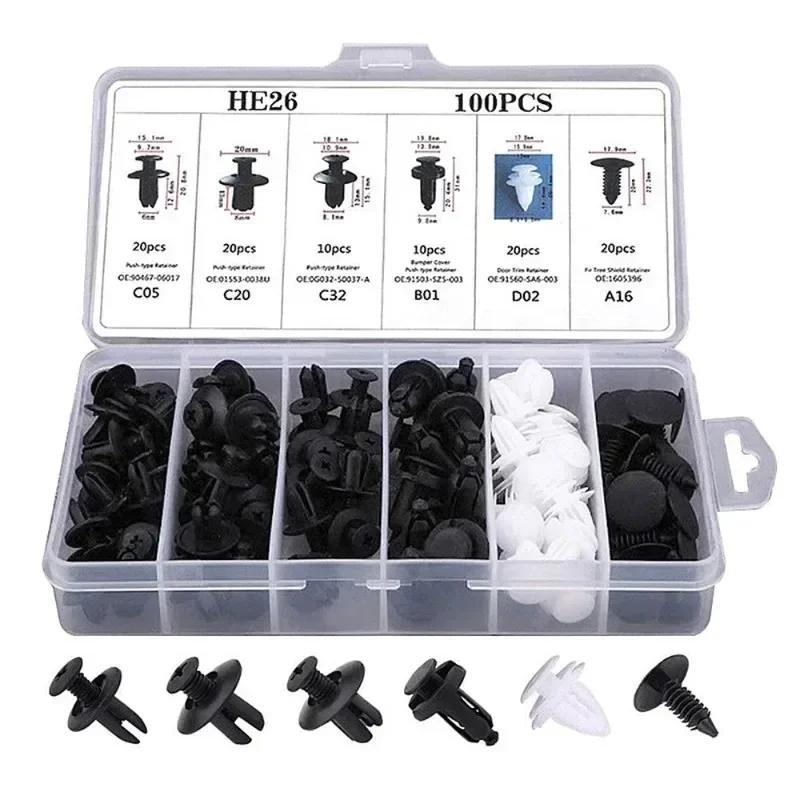 Auto Fastener Clip Kit Fender Niet Clips Auto Körper Push Retainer Pin Niet Stoßstange Tür Trim (100 Stück)
