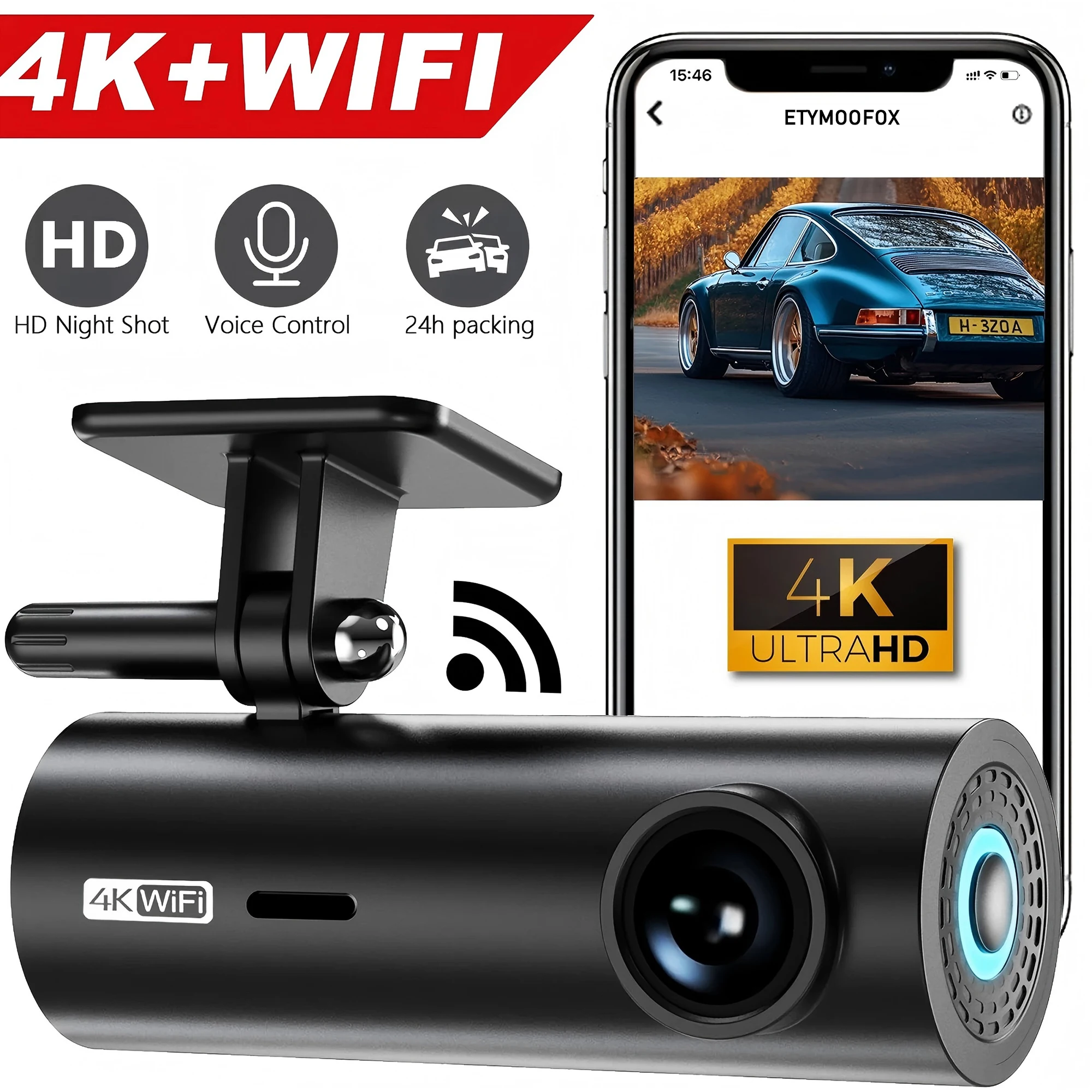 Dashcam für Auto-Blackbox Fahrvideoaufzeichnungen 4K/2K WiFi Mini-Frontkamera Dashcam 24H Parküberwachung