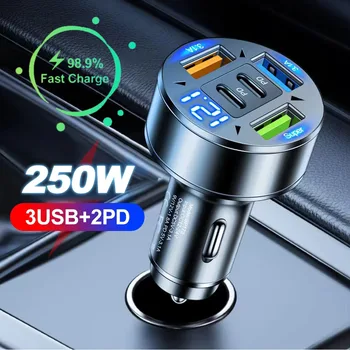Auto-Ladegerät 250 W, 5 Anschlüsse, PD und QC 3.0, mit Spannungsanzeige