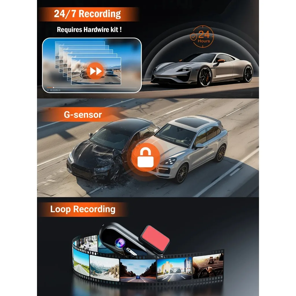 Dashcam für Auto 4K UHD Aufnahme Vorne Hinten Autokamera HDR – Bild 6