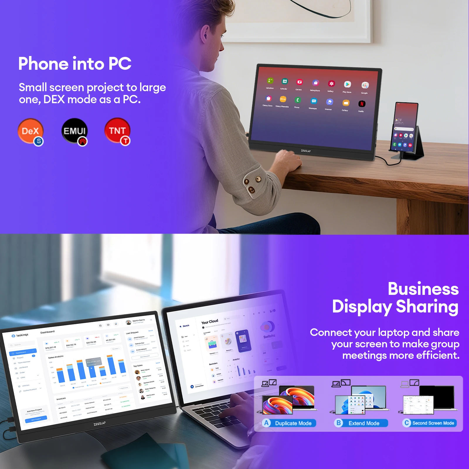 ZEUSLAP 15,6" FHD 1920x1080P IPS Panel USB-C HDMI Quelle Tragbarer – Bild 4