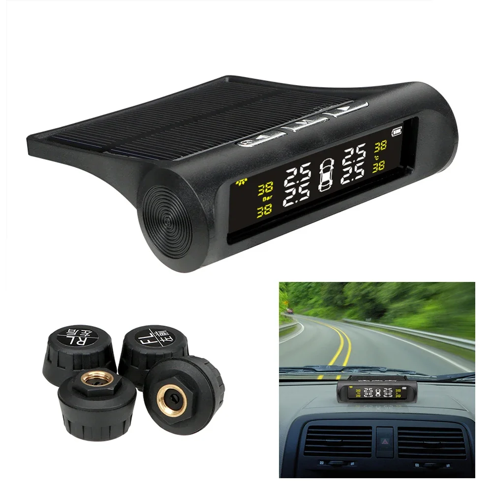 TPMS Solar-Reifendrucksensor, Auto-Reifendruckkontrollsystem mit 4-Rad-internen und externen Sensoren, TMPS
