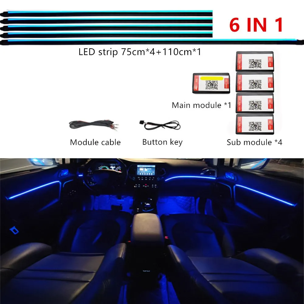 Universal Symphony Auto LED Umgebungslicht 64 RGB Farbe Auto Innenraum Acryl Lichtleiter Dekoration Atmosphäre
