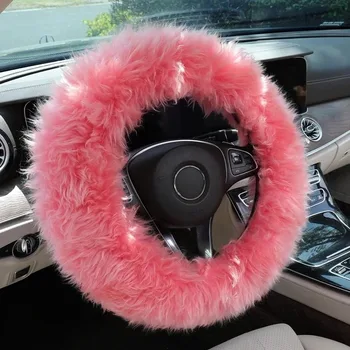 Winterlicher, gemütlicher langer Auto-Lenkradbezug aus Plüschwolle, weich und dick, warm und bequem