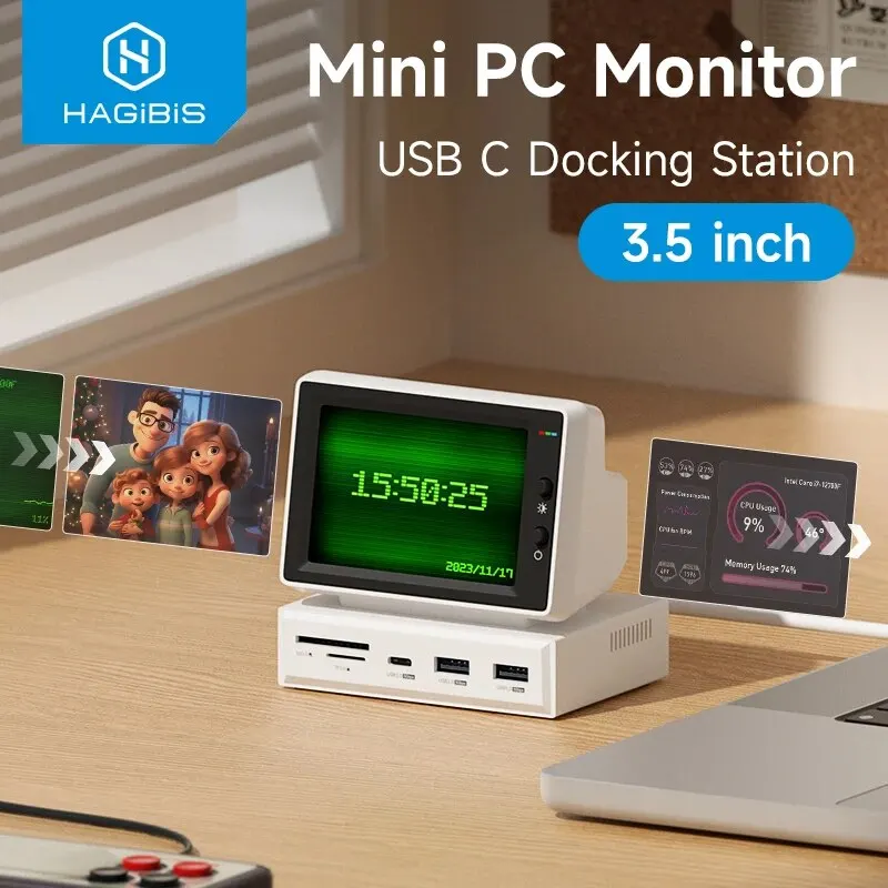 3,5 Zoll IPS Statusbildschirm für CPU/RAM-Anzeige mit USB-C Hub
