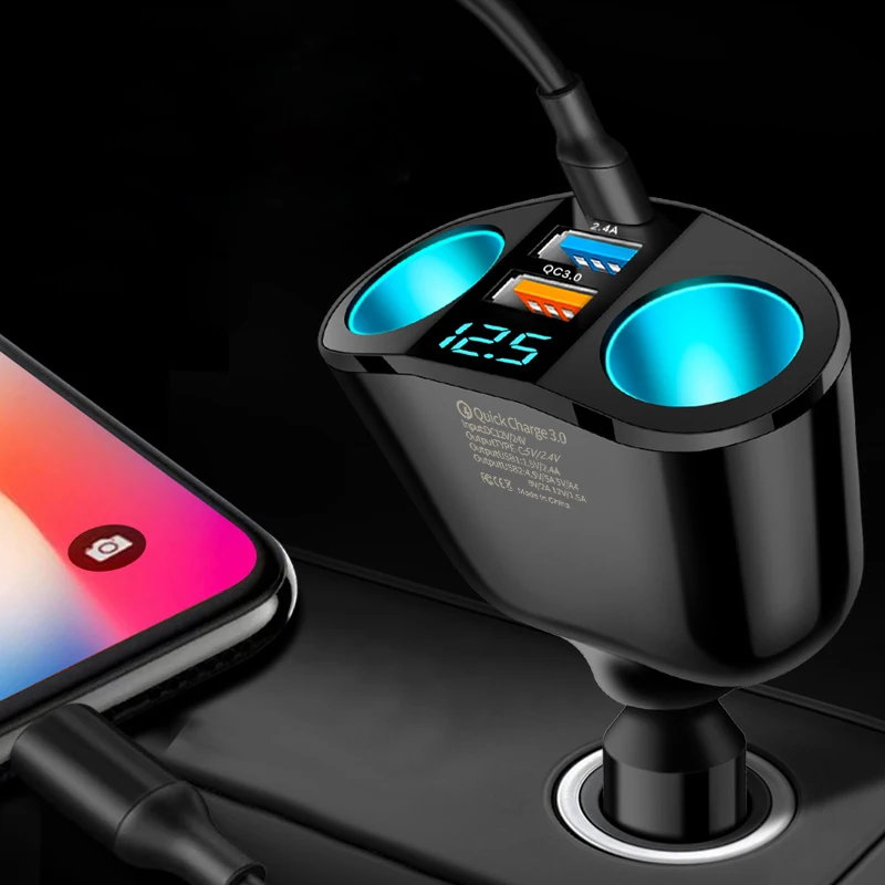 Auto-Ladegerät mit 2 Anschlüssen und Digitalanzeige – Bild 3