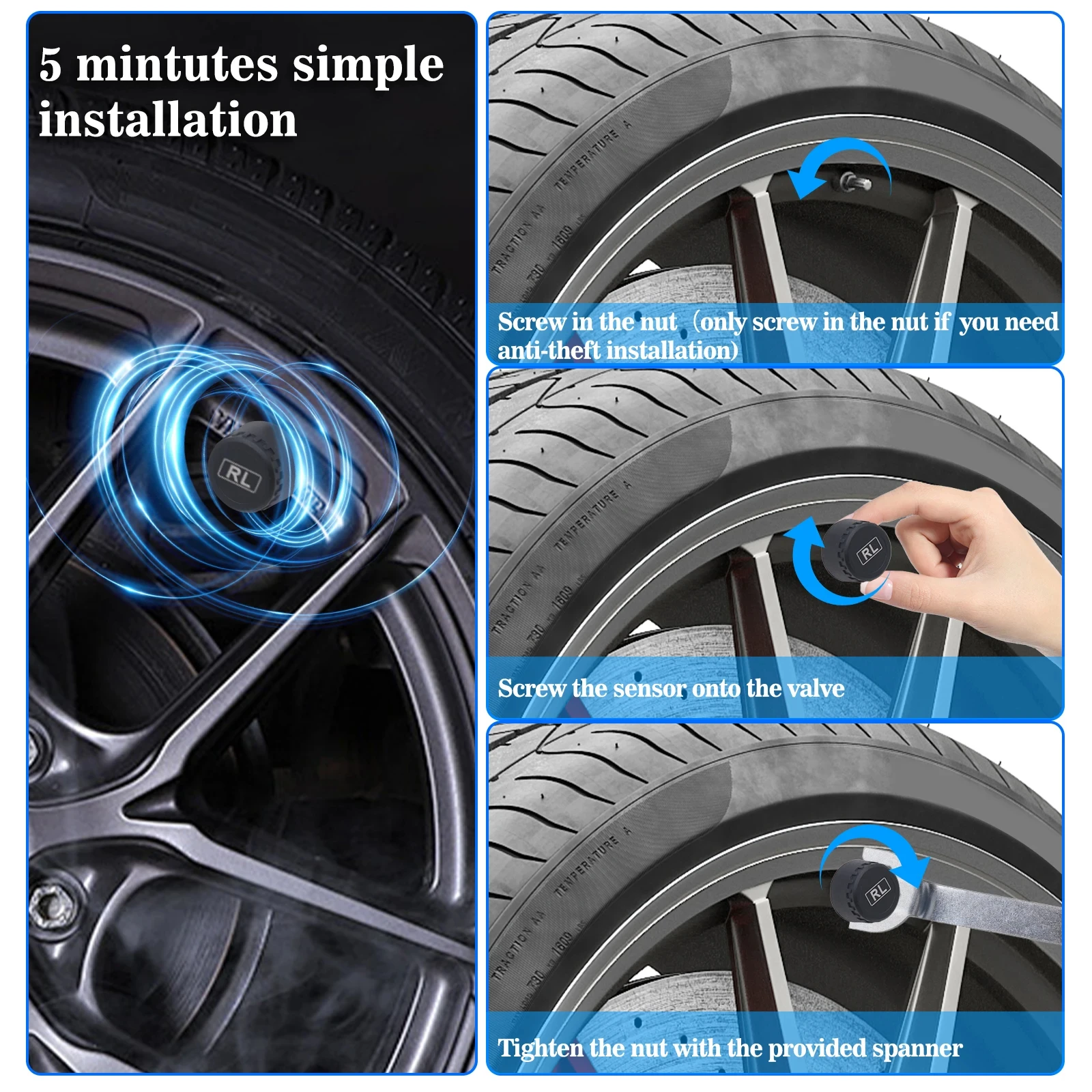 TPMS Solar-Reifendrucksensor, Auto-Reifendruckkontrollsystem – Bild 6