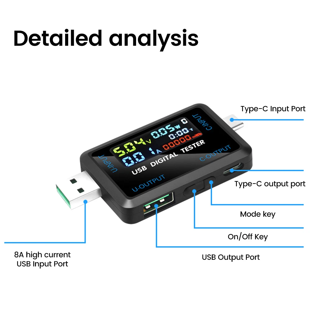 Schnellladetester, 10-in-1, USB, 4,5-36 V, 0-8 A, Voltmeter, Strom – Bild 5