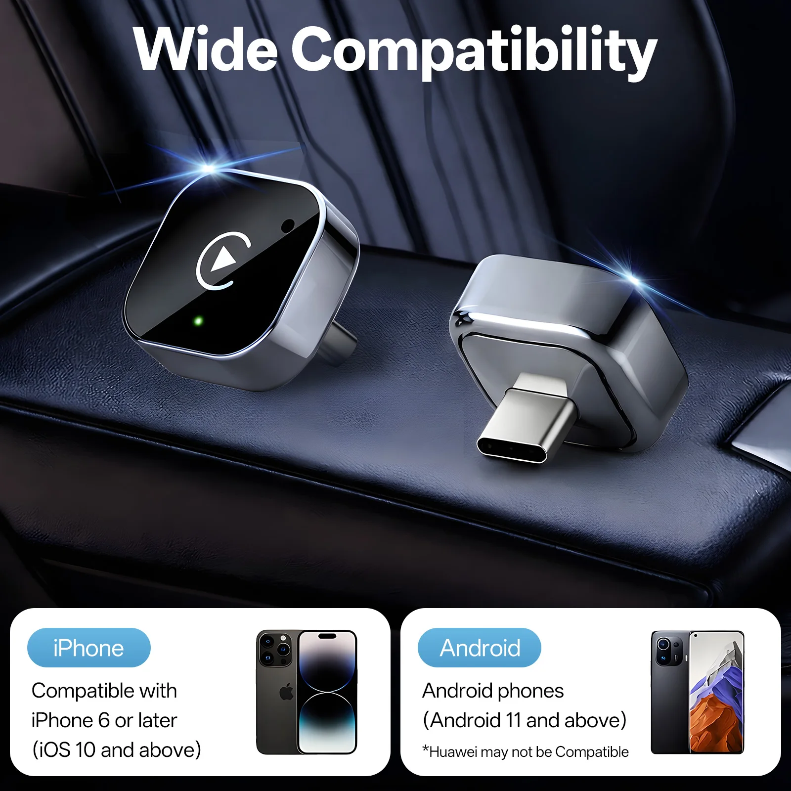 2026 Kabelloser CarPlay-Adapter CarPlay & Android Auto, Type-C-Anschluss, Wandelt Kabelgebunden in Kabellos