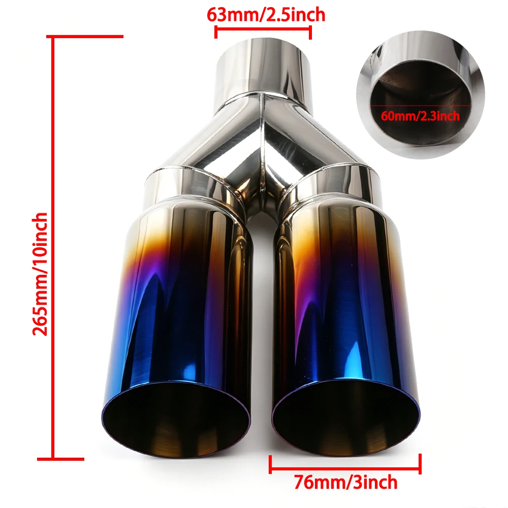 Universal 63mm Einlass 76mm Auslass Doppel Zylinder Edelstahl Auspuff – Bild 6