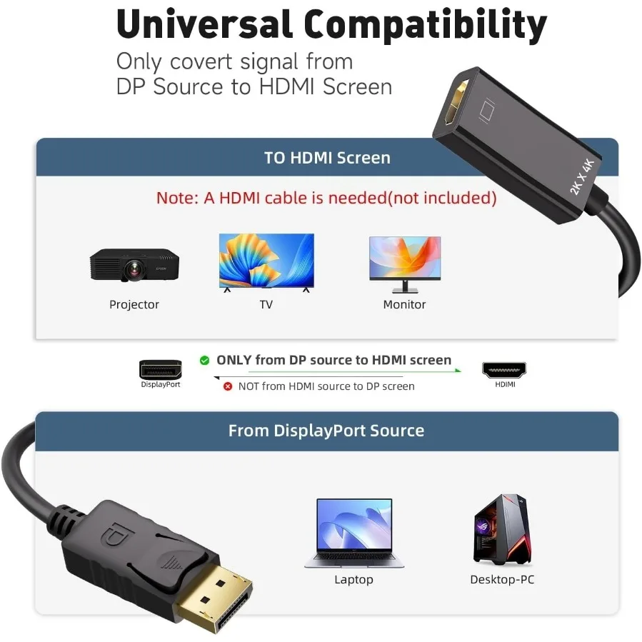 DisplayPort auf HDMI Kabel 4K, Stecker auf Buchse, für PC und Laptop – Bild 5