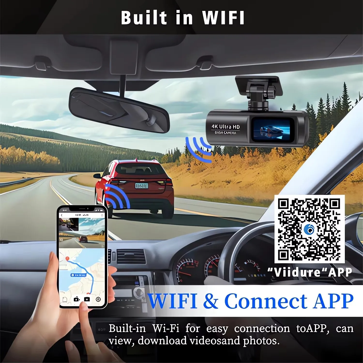 Dashcam für Autos 4K UHD-Aufnahme Front- und Rückkamera HDR – Bild 6