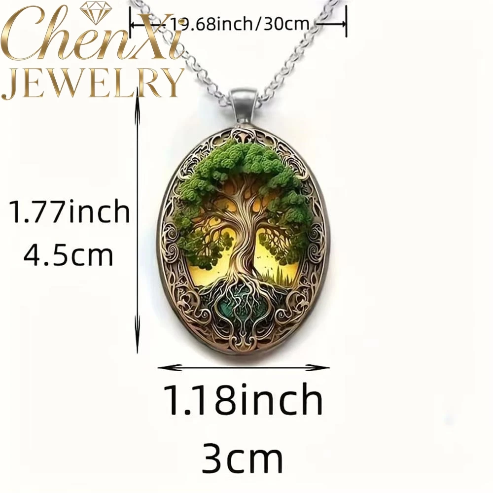 Bohemian-Stil Großer Baum-Oval-Glaslegierungs-Anhänger Luxuriöser – Bild 2