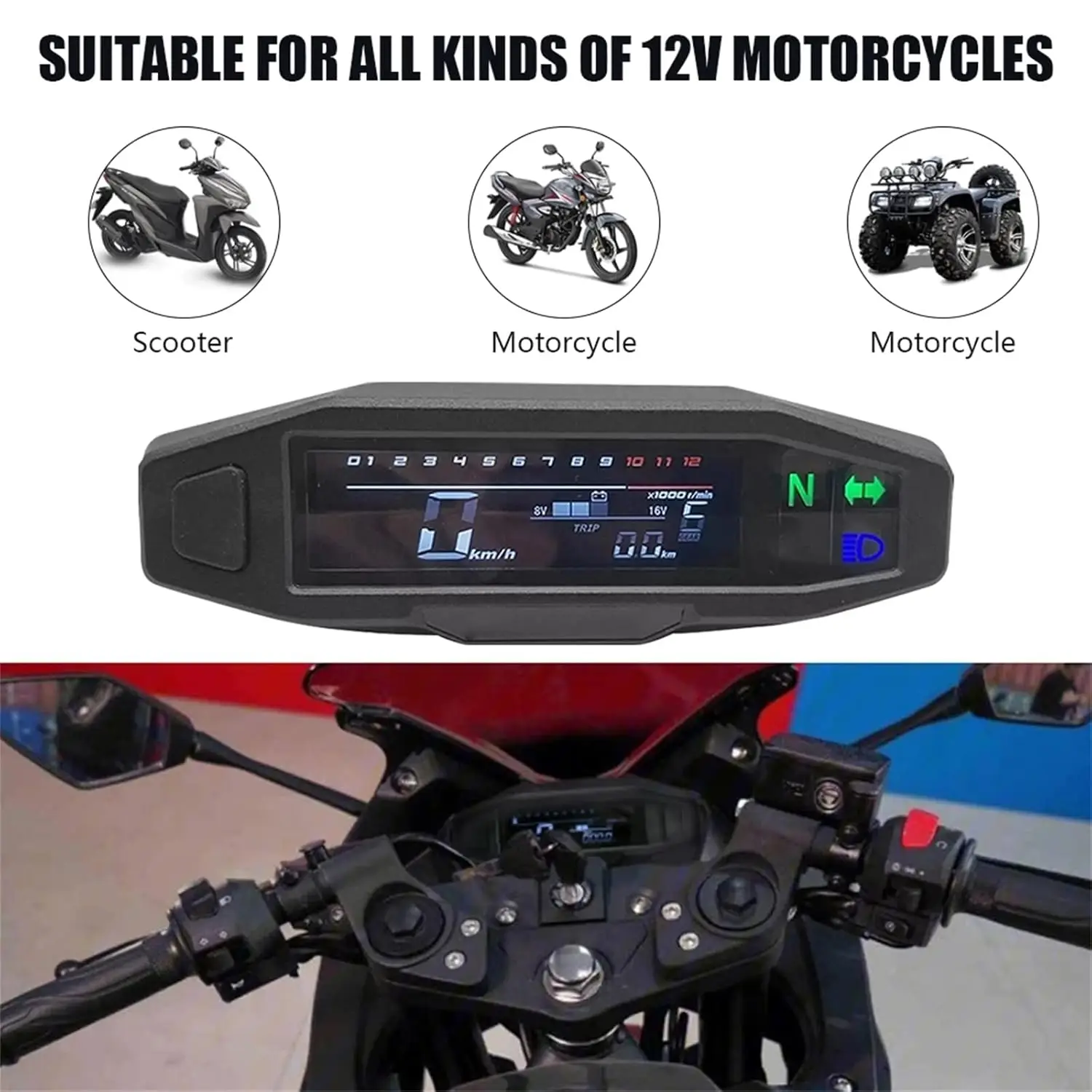 Universal Motorrad Tachometer Digitale Geschwindigkeit Meter LED – Bild 6
