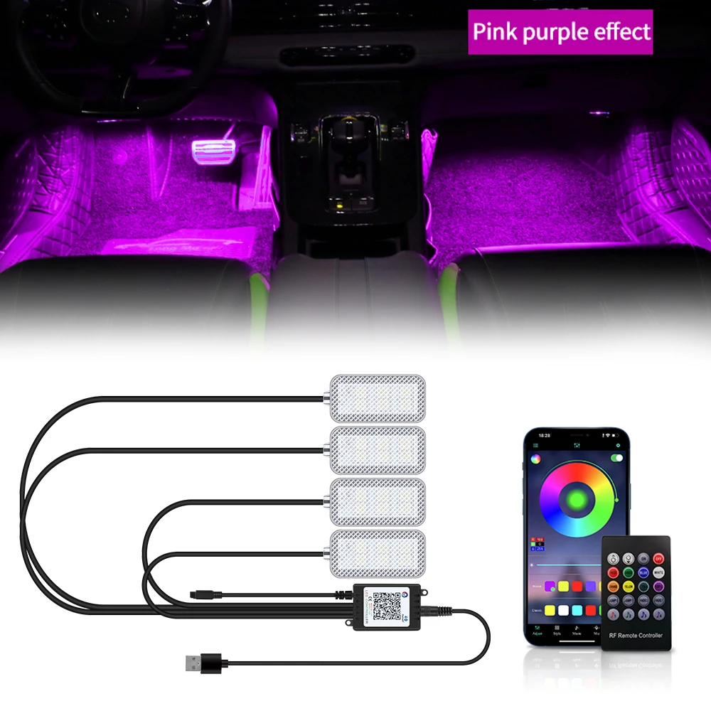 LED Auto-Innenraumbeleuchtung Fußraumbeleuchtungs-Set Zubehör Hintergrundbeleuchtung Fernbedienung App