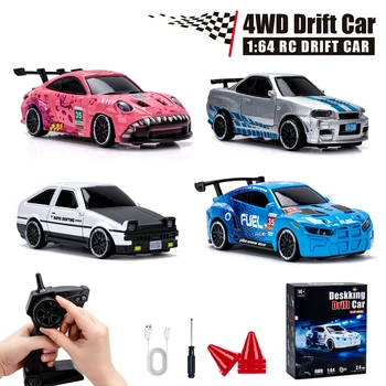 1/64 Hochgeschwindigkeits-Drift-RC-Auto mit Licht, 2,4G 4WD Ferngesteuertes Auto, Desktop-Mini-Rennwagen