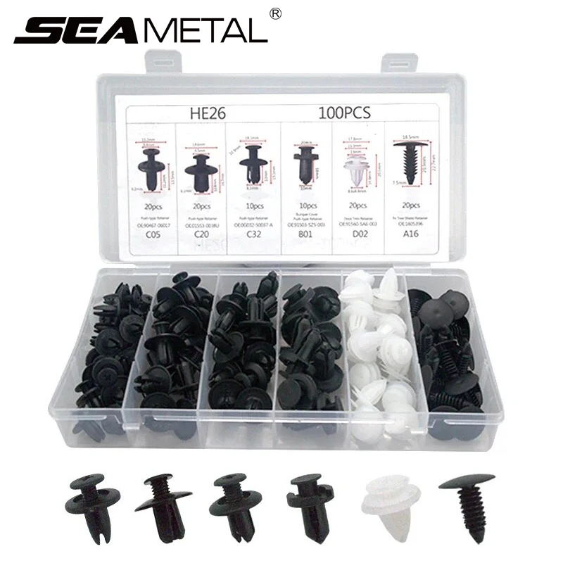 SEAMETAL 100 stücke Auto Fastener Clip Kit Fender Rivet Clips Auto Körper Push Retainer Pin Niet Stoßstange