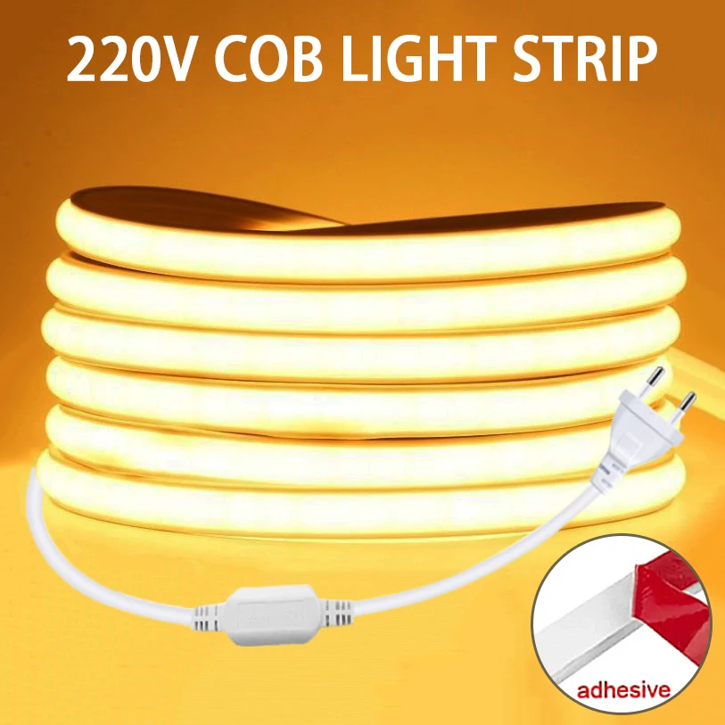 220V LED-Band Selbstklebend Hochhelle COB LED-Streifen für Raumbeleuchtung Flexibles LED-Band für Heim