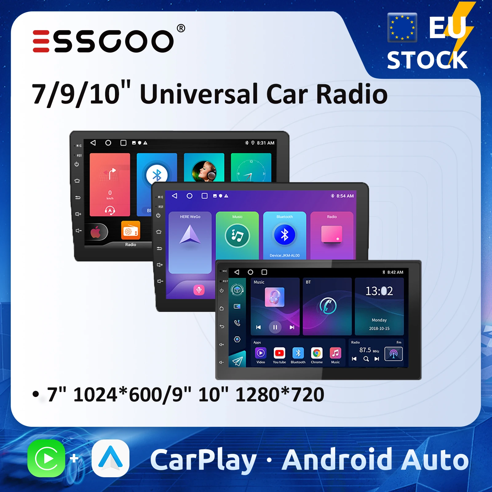 ESSGOO 7 9 10 "Autoradio Android Auto Carplay Auto Stereo Multimedia Player Universal WIFI GPS Autoradio Auto