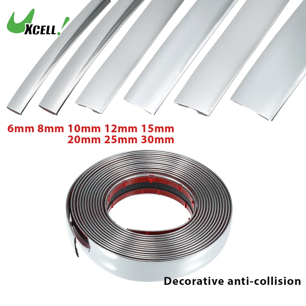 3M/5M Außen Auto Chrom Körper Streifen Stoßstange Auto Tür Schutz Form Styling Trim Aufkleber 6MM 8MM 10MM
