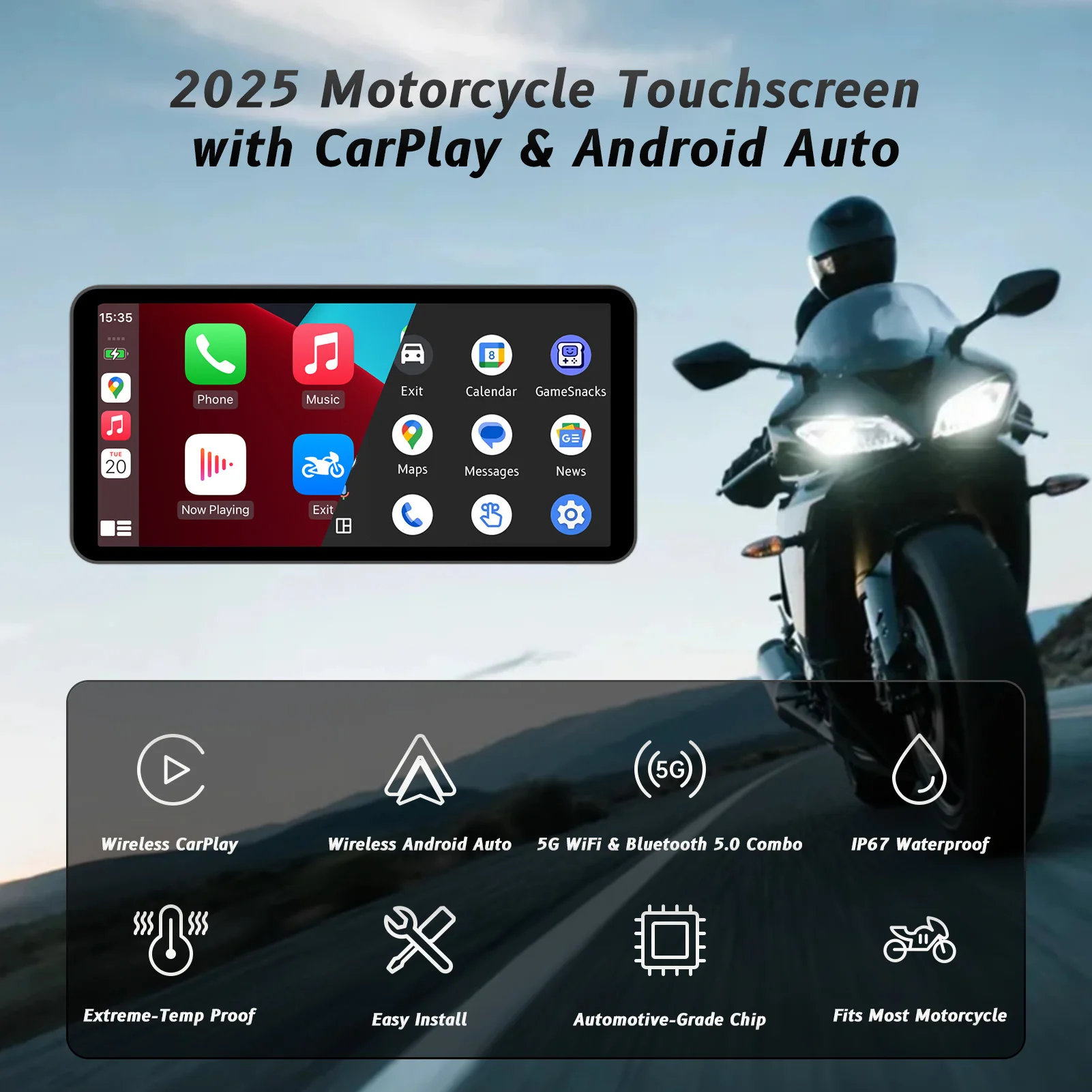 6-Zoll-Motorrad-Smart-Display - kabelloses CarPlay und Android Auto | – Bild 6