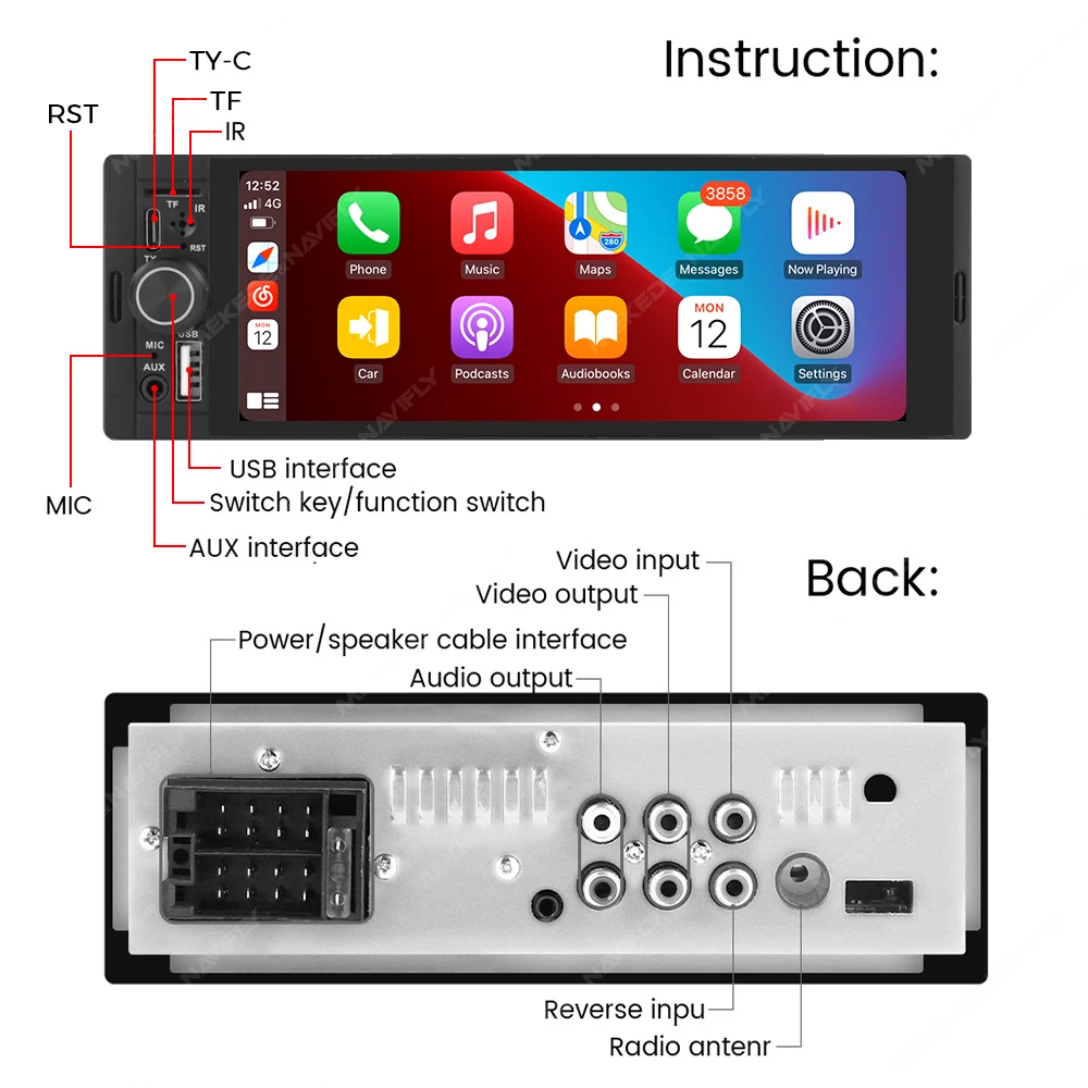 NaviFly 6,86'' 1Din Autoradio Multimedia Player MP5 FM Radio – Bild 5