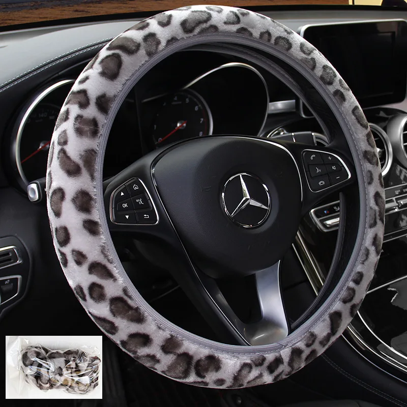 Universelle Lenkrad-Plüsch-Leopard-Auto-Lenkradbezüge Winter-Fell Warm – Bild 2