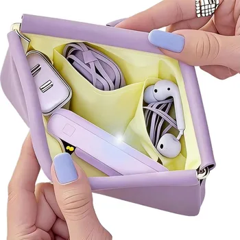 Automatische geschlossene Geldbörse Tasche Mini PU separate Kopfhörer Ladekabel Aufbewahrungstasche tragbare