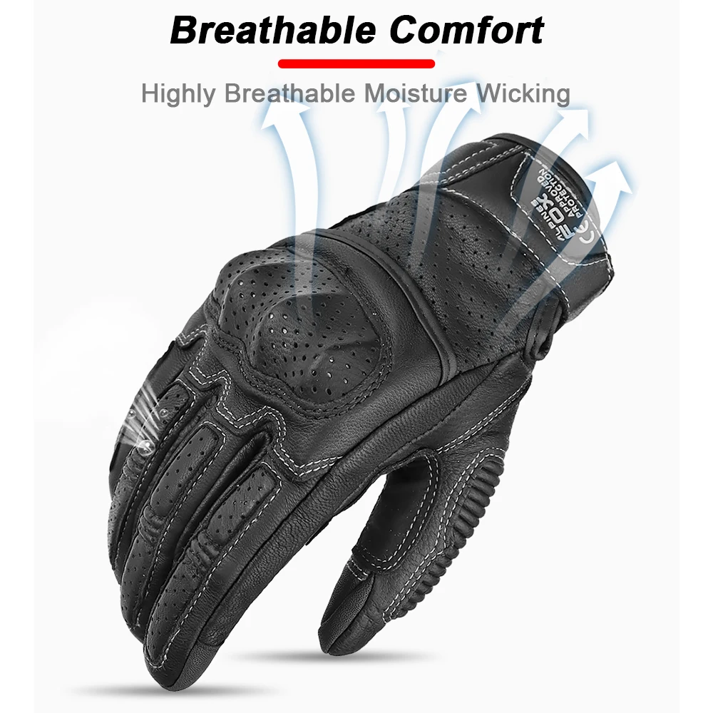 Sommer Retro Perforierte Leder Motorrad Handschuhe Männer Frauen Voll – Bild 5