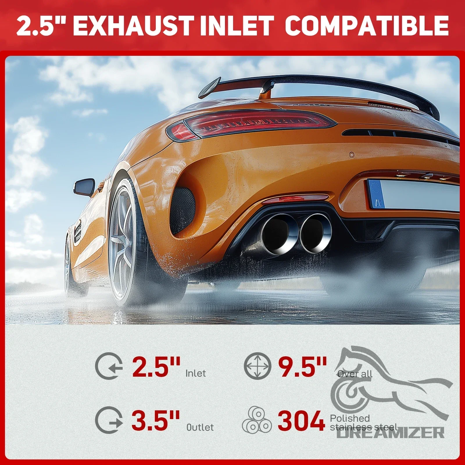 Endrohr mit zwei Auspuffspitzen, 2,5 Zoll Einlass, 3,5 Zoll Auslass – Bild 4