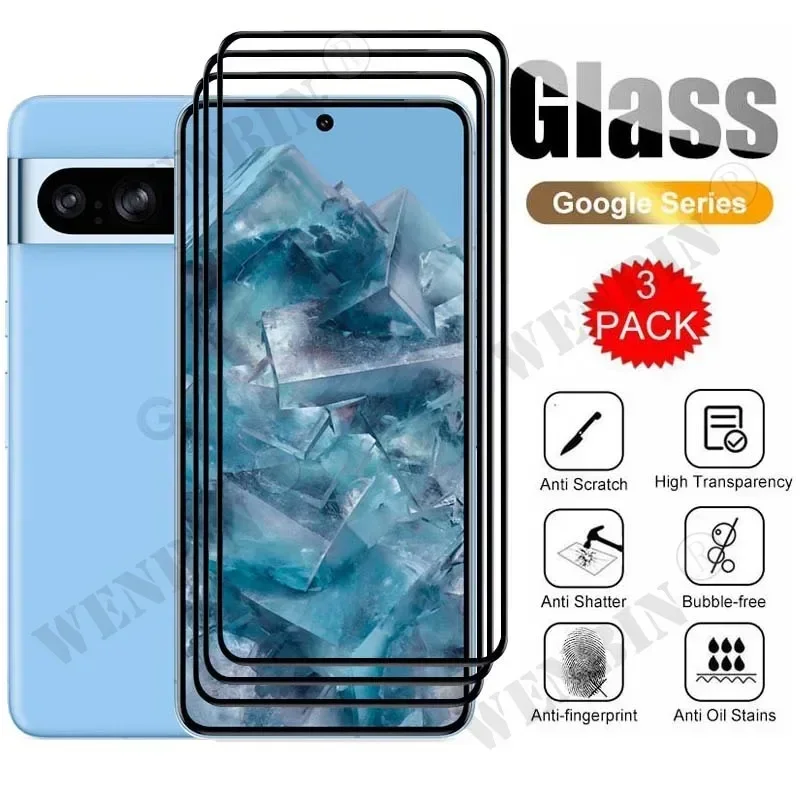 Gehärtetes Glas für Google Pixel 11 10 9 8 7 6 Pro XL 7A 5A 3 XL gebogener, vollflächiger (3 Stück)
