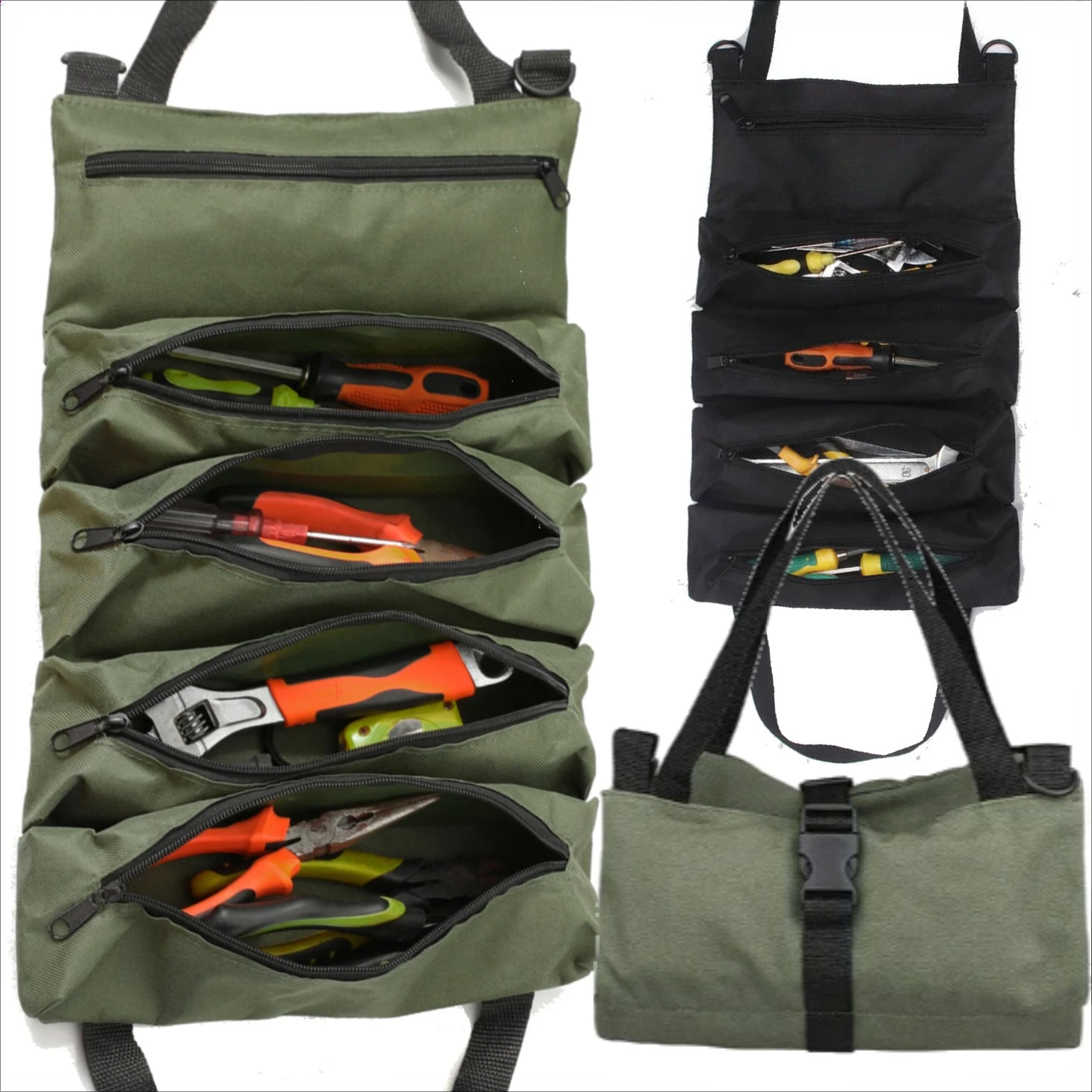 Robuste, aufrollbare Werkzeugtasche - Multi-Tool-Organizer aus Oxford-Stoff, All-in-One-Garageaufbewahrung