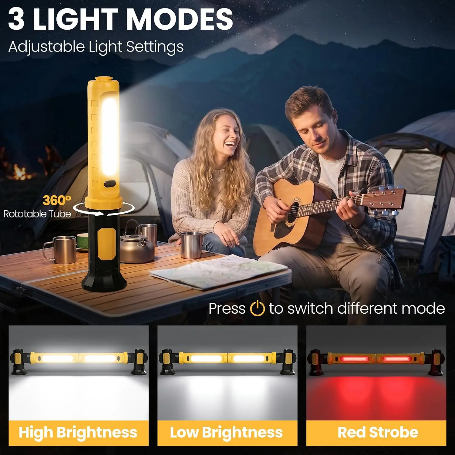 LED-Magnet-Arbeitsleuchte, 4000 mAh, wiederaufladbare, kabellose Lampe – Bild 3
