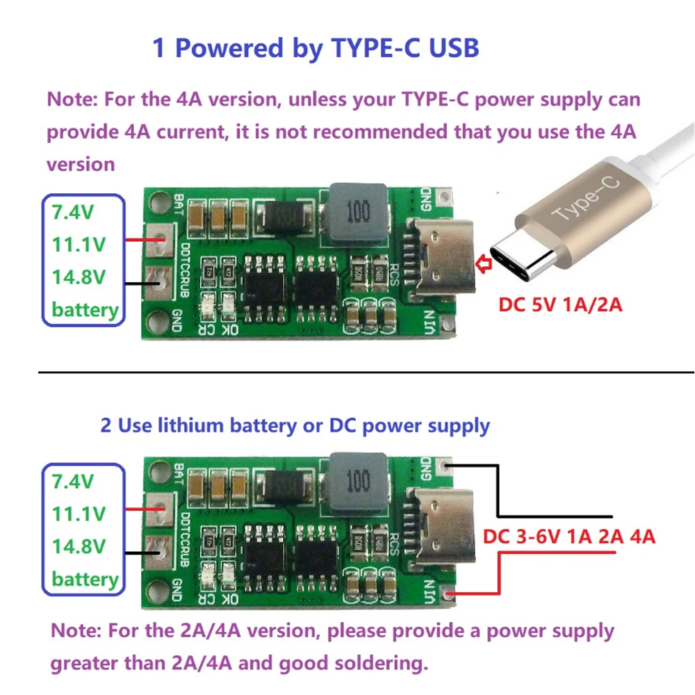 USB-C BMS Lademodul für 18650 Akkus 2S/3S/4S, Step-up Boost – Bild 3