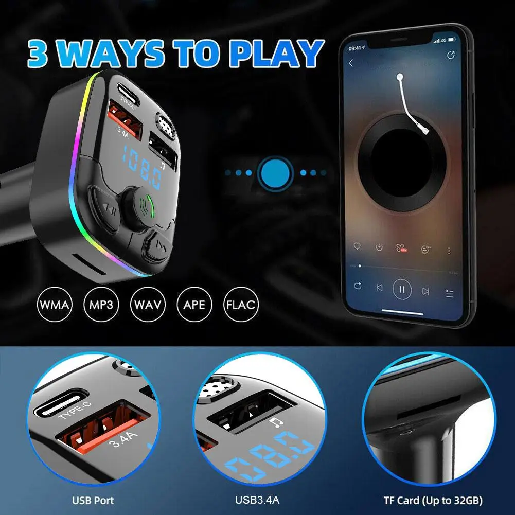 Auto Bluetooth 5.0 FM Sender PD Typ-C Dual USB 3.1A Schnellladegerät – Bild 4