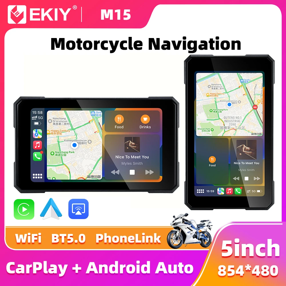 EKIY 5,0 Zoll Wireless CarPlay Moto Android Auto Tragbare Digitale Motorrad Armaturenbrett GPS Navigation