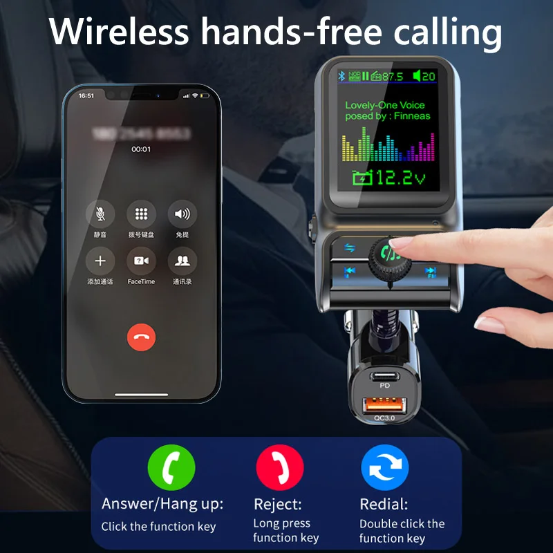 Bluetooth 5,0 FM Transmitter Car MP3 Player QC 3,0 PD24W Dual USB – Bild 2