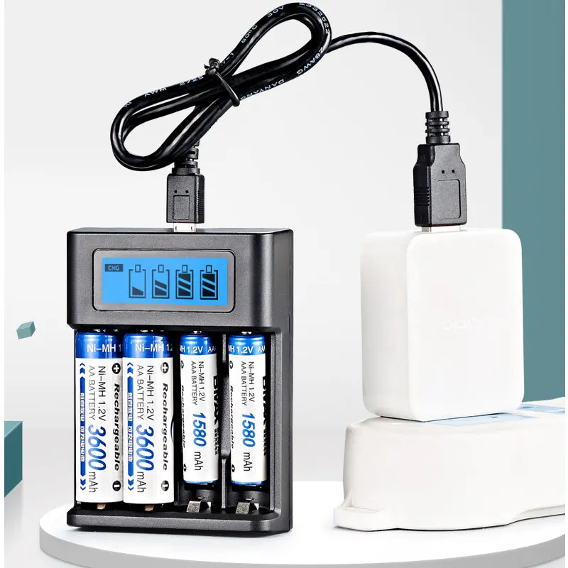 LCD-Display AA / AAA-Batterie USB-Ladegerät 4 Steckplätze für NI-MH – Bild 4
