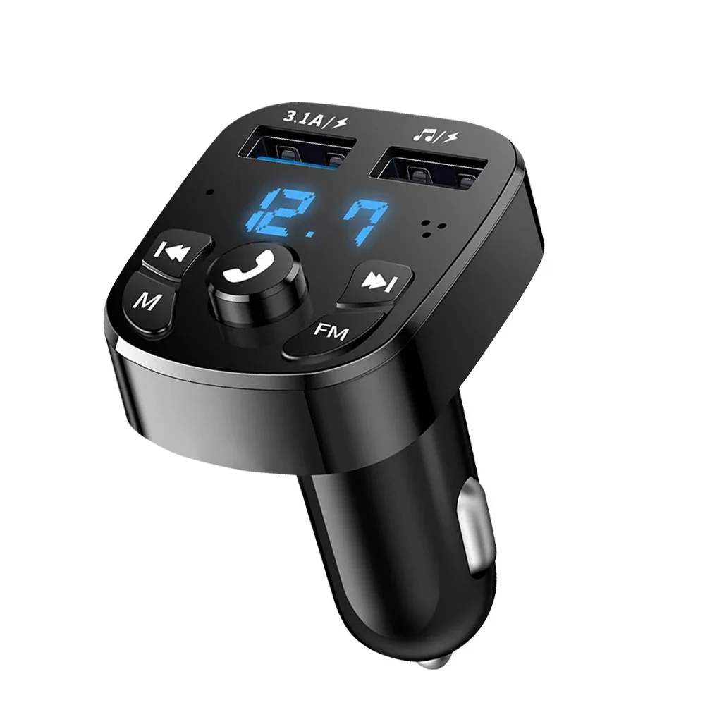 Bluetooth 5.0 Auto-FM-Transmitter, kabelloser Audio-Aux-Freisprechadapter mit Dual-USB-Schnellladegerät, 3,1 A