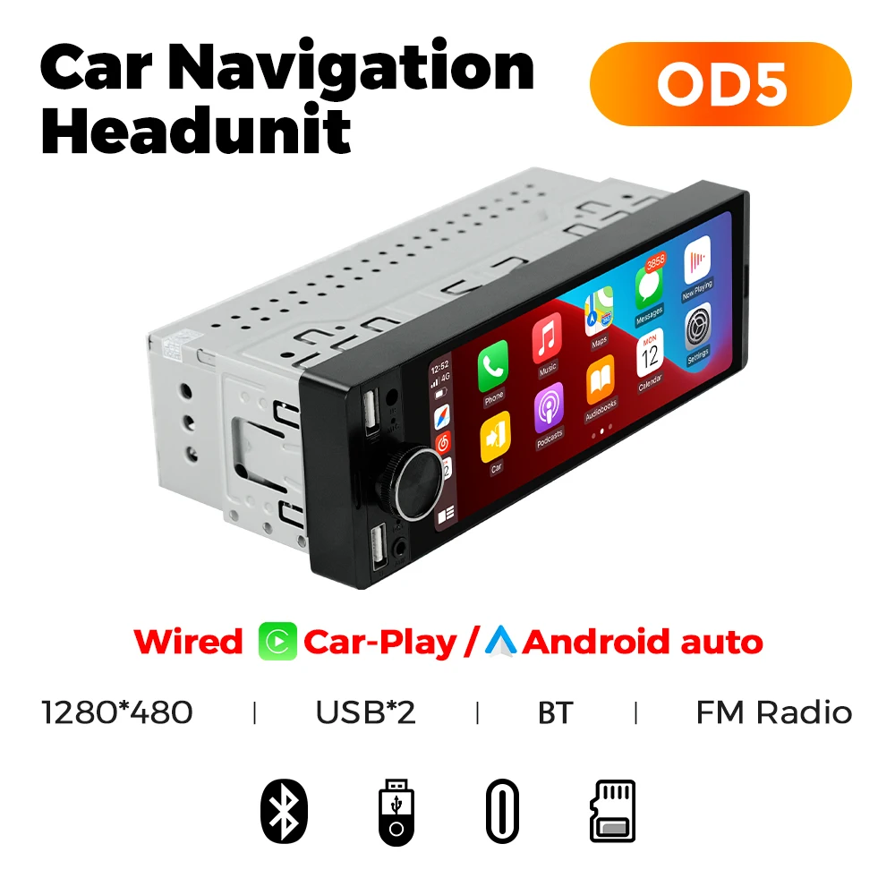 NaviFly 6,86'' 1Din Autoradio Multimedia Player MP5 FM Radio Wireless/Wired Carplay Android Auto Auto Stereo 1