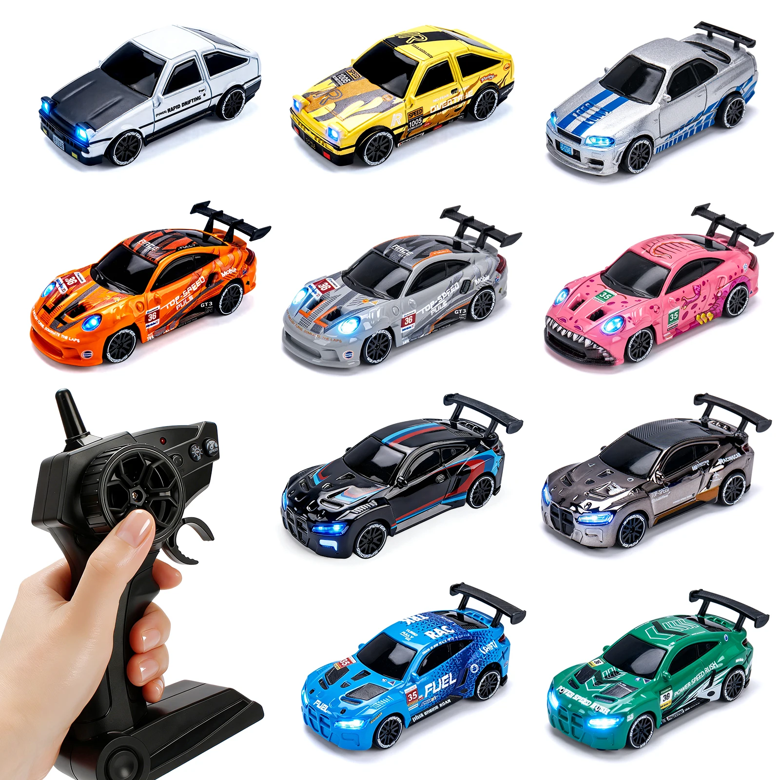 1/64 Hochgeschwindigkeits-Drift-RC-Auto mit Licht, 2,4G 4WD Ferngesteuertes Auto, Desktop-Mini-Rennwagen