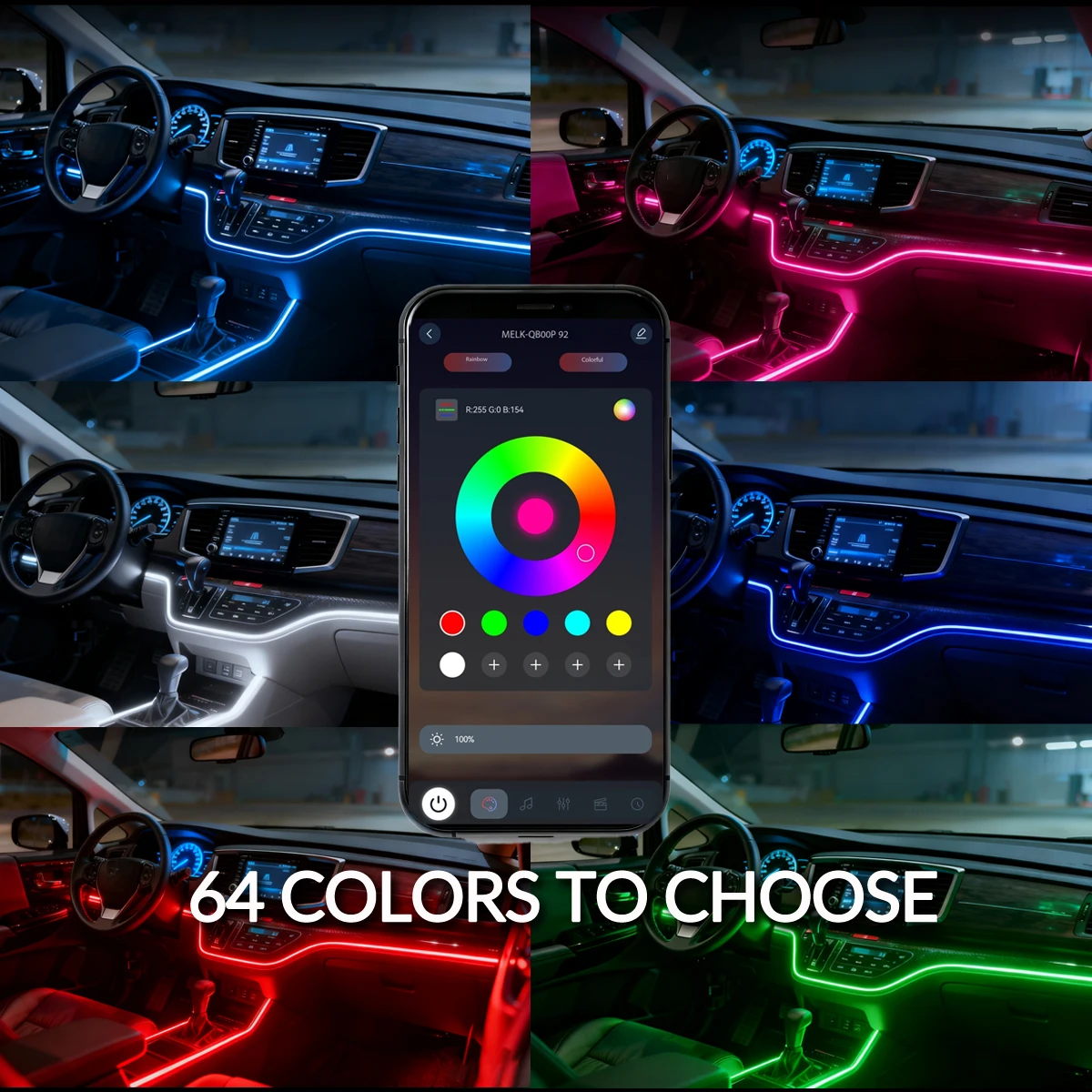 18-in-1 Vollfarbige Streamer-Auto-Ambientebeleuchtung RGB 64 Farben – Bild 6