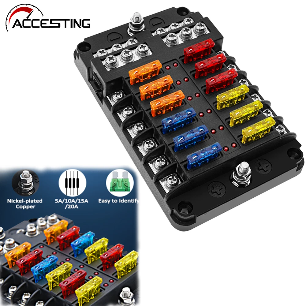 ACCESTING 6/12 Weg Flachsicherung 12-24 V Auto Boot Sicherungskasten Halter mit Kunststoffabdeckung für Power